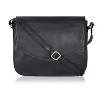 Borsa a tracolla da donna in vera pelle con tracolla regolabile, tasca per cellulare, cerniera esterna e interna, Nero Ndm, Medium, Sophia