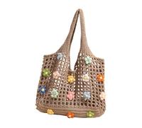 Borsa a tracolla da donna lavorata a maglia con fiori Shopping borsa a rete cava estetica ascella moda spiaggia donna borsa a tracolla lavorata a maglia grande capacità ascella spiaggia, cachi, One