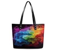 Borsa a tracolla da donna leggera in morbida pelle con cerniera e motivo fumo, arcobaleno