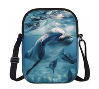 Borsa a tracolla da donna, mini portafoglio con cerniera e tracolla regolabile (formule, forme, teoria, lezione di matematica, parola), Deliziosi delfini., Taglia unica