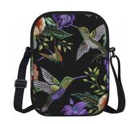Borsa a tracolla da donna, mini portafoglio con cerniera e tracolla regolabile (formule, forme, teoria, lezione di matematica, parola), Fiore Colibrì Ricamo, Taglia unica