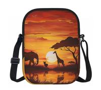 Borsa a tracolla da donna, mini portafoglio con cerniera e tracolla regolabile (formule, forme, teoria, lezione di matematica, parola), Elefante e giraffa al tramonto, Taglia unica
