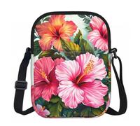 Borsa a tracolla da donna, mini portafoglio con cerniera e tracolla regolabile (Mango), Fiori di ibisco Arte, Taglia unica