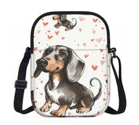 Borsa a tracolla da donna, mini portafoglio con cerniera e tracolla regolabile (Mango), I Love My Dog bassotti, Taglia unica
