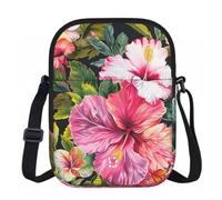 Borsa a tracolla da donna, mini portafoglio con cerniera e tracolla regolabile (Mango), Stampa Fiori Di Ibisco, Taglia unica