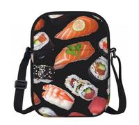 Borsa a tracolla da donna, mini portafoglio con cerniera e tracolla regolabile (Mango), Sushi giapponese nero, Taglia unica