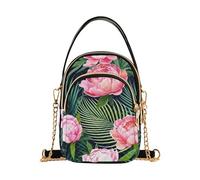 Borsa a tracolla da donna pastello portafoglio per telefono con catena borsa trapuntata designer pochette da donna con cerniera tote rosa peonia floreale foglie verdi nere
