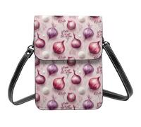 Borsa a tracolla da donna, piccola borsa a tracolla con stampa di cipolle e fiori, borsa a tracolla in pelle per telefono cellulare
