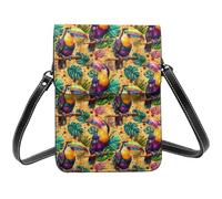 Borsa a tracolla da donna, piccola borsa a tracolla in pelle con stampa di tucano tropicale