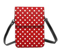 Borsa a tracolla da donna, piccola borsa a tracolla rossa con stampa a pois vintage in pelle per telefono cellulare