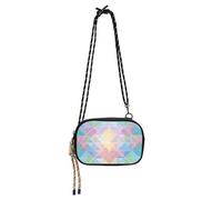 Borsa a tracolla da donna, pratica, con scomparti per carte di credito, con scritta "Have a meal", colore: blu, Geometrico pastello arcobaleno colorato