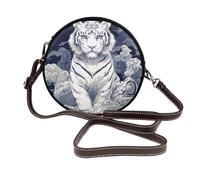 Borsa a tracolla da donna rotonda in pelle con tigre bianca sulle nuvole