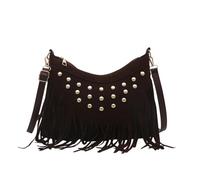 Borsa a tracolla da donna, stile retrò, con frange e borchie per l'uso quotidiano, caffè, 26cmX6.5cmX19cm, Zainetto