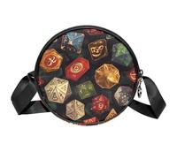 Borsa a tracolla da donna, stile vintage, con dadi di ruolo, piccola borsa a tracolla con cerniera, spallacci regolabili casual, borsa rotonda da donna