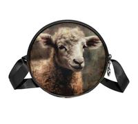 Borsa a tracolla da donna, stile vintage, motivo pecora, piccola borsa a tracolla con cerniera, spallacci regolabili, casual, borsa rotonda da donna