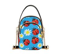 Borsa a tracolla da donna trapuntata con cinturino a catena per telefono cellulare, stampa artistica con cerniera, borsa a tracolla da donna carina coccinelle margherite fiori blu
