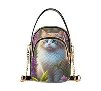 Borsa a tracolla da donna trapuntata con fiori di campo viola e lavanda, piccola borsa a tracolla da donna con catena