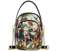Borsa a tracolla da donna trapuntata con tracolla a catena portafoglio borsa per telefono chic designer pochette da donna cerniera tote divertente cartone animato mucca animale floreale 15 x 8 x 21 cm