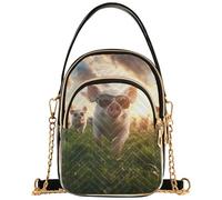 Borsa a tracolla da donna trapuntata con tracolla a catena portafoglio borsa per telefono elegante con cerniera design bombetta maiali cool rosa 15 x 8 x 21 cm