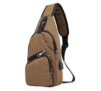 Borsa a tracolla da donna, zaino a tracolla, con cavo USB, per escursioni, campeggio, viaggi all'aperto, Marrone, Taglia unica