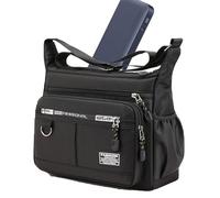 Borsa a tracolla da uomo - Borsa a tracolla in tessuto Oxford impermeabile, organizer multistrato | design leggero e confortevole, ideale per l'uso quotidiano in viaggio, i Cl, Nero , Se