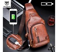 Borsa a tracolla da uomo Bullcaptain in pelle di grande capacità con porta USB per attività casual all'aperto