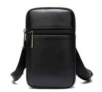 Borsa a tracolla da uomo in pelle nera, piccola borsa da donna a tracolla, 6.5" PU pelle tattica borsa per telefono portatile tablet borse a spalla in pelle custodia verticale fondina mini borsa da