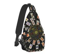 Borsa a tracolla da uomo Zaino a tracolla antifurto, Borse da petto divertenti e resistenti Astrologia Tarocchi Arte originale Nero per pesca Escursioni in bicicletta, Taglia unica