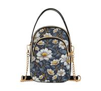 Borsa a tracolla da viaggio alla moda con fiori di camomilla bianca blu con tasche multiple essenziali per le donne