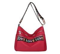 Borsa a tracolla da viaggio con cerniera stampata ad alta capacità da donna alla moda borsa a tracolla in pelle media, Rosso, Taglia unica