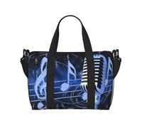 Borsa a tracolla da viaggio con microfono con note musicali stampate, adatta per brevi viaggi e allenamenti in palestra