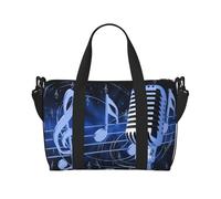 Borsa a tracolla da viaggio con microfono con note musicali stampate, adatta per brevi viaggi e allenamenti in palestra