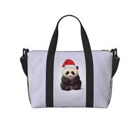 Borsa a tracolla da viaggio con panda che indossa cappello di Babbo Natale, borsa tote stampata adatta per brevi viaggi e allenamenti in palestra
