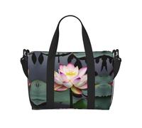 Borsa a tracolla da viaggio con stampa di fiori di loto, borsa casual con cerniera, borsa casual per viaggi nel fine settimana e shopping in palestra, Nero , Taglia unica, Borsa da viaggio