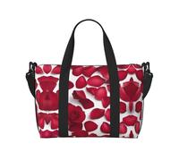 Borsa a tracolla da viaggio con stampa di petali di rosa rossa con cerniera, borsa casual per gite nel fine settimana e shopping in palestra, Nero , Taglia unica, Borsa da viaggio