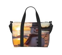 Borsa a tracolla da viaggio con stampa di pupazzo di neve sulla spiaggia, borsa casual con cerniera per gite nel fine settimana e shopping in palestra, Nero , Taglia unica, Borsa da viaggio