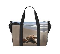 Borsa a tracolla da viaggio con stampa di stelle marine e conchiglie sabbiose con cerniera borsa casual per gite nel fine settimana e shopping in palestra, Nero , Taglia unica, Borsa da viaggio