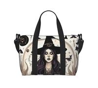 Borsa a tracolla da viaggio con stampa di stregoneria magica con disegno bohémien, borsa da viaggio con cerniera, borsa casual per viaggi nel fine settimana e shopping in palestra, Nero , Taglia