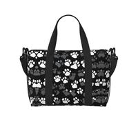 Borsa a tracolla da viaggio con stampa di zampe bianche e nere con cerniera, borsa casual per gite nel fine settimana e shopping in palestra, Nero , Taglia unica, Borsa da viaggio