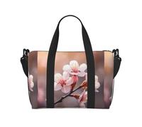 Borsa a tracolla da viaggio con stampa fiori di pesco con cerniera, borsa casual per viaggi nel fine settimana e shopping in palestra, Nero , Taglia unica, Borsa da viaggio