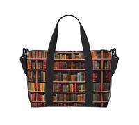 Borsa a tracolla da viaggio con stampa libreria, borsa da viaggio con cerniera, borsa casual per viaggi nel fine settimana e shopping in palestra, Nero , Taglia unica, Borsa da viaggio