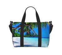 Borsa a tracolla da viaggio con stampa tropicale di sabbia bianca e oceano, borsa casual con cerniera, per gite nel fine settimana e shopping in palestra, Nero , Taglia unica, Borsa da viaggio