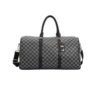 Borsa a tracolla da viaggio di grande capacità per uomo e donna, in morbida pelle, borsa sportiva e fitness, motivo a rombi, fodera in poliestere, colore neutro.(Checkered travel bag)