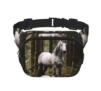 Borsa a tracolla da viaggio fitness con cavallo bianco nella giungla, alla moda e casual, marsupio quadrato a doppio strato, nero, taglia unica, Nero, One Size
