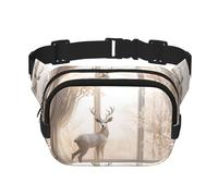 Borsa a tracolla da viaggio fitness con cervo bianco nella giungla, alla moda e casual, marsupio quadrato a doppio strato, nero, taglia unica, Nero, One Size