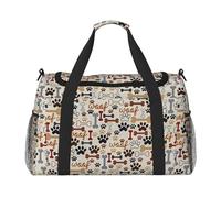 Borsa a tracolla da viaggio leggera e impermeabile, di grande capacità, con stampa di ossa e zampe, borsa organizer per oggetti personali, Nero , Taglia unica