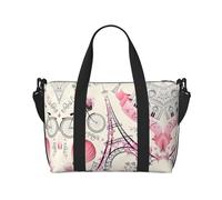 Borsa a tracolla da viaggio per bicicletta, motivo Torre Eiffel di Parigi, 41 x 29 x 15 cm, borsa da viaggio, borsa da cabina, borsa da viaggio, borsa unisex, Nero , Taglia unica