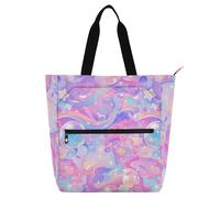 Borsa a tracolla decorativa per bambini, donne e uomini, con bolle colorate e stelle, impermeabile, per biblioteca, libri, borsa a tracolla con tasche, per scuola, shopping, viaggi, arcobaleno per