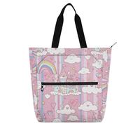 Borsa a tracolla decorativa per bambini e adulti, motivo cartone animato carino colorato castello delle fiabe grande biblioteca borsa a tracolla con tasche per scuola, shopping, viaggi, mochilas