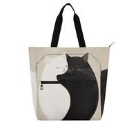 Borsa a tracolla decorativa per bambini e adulti, Taichi White Black Cats resistente all'acqua Biblioteca Borsa a tracolla con cerniera per la scuola Shopping Beach Rainbow bolsa de tela para